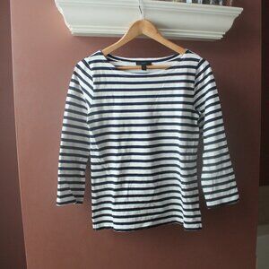 J Crew Breton Mariner Stripe 3/4 Sleeve Top S Black White Dark Navy